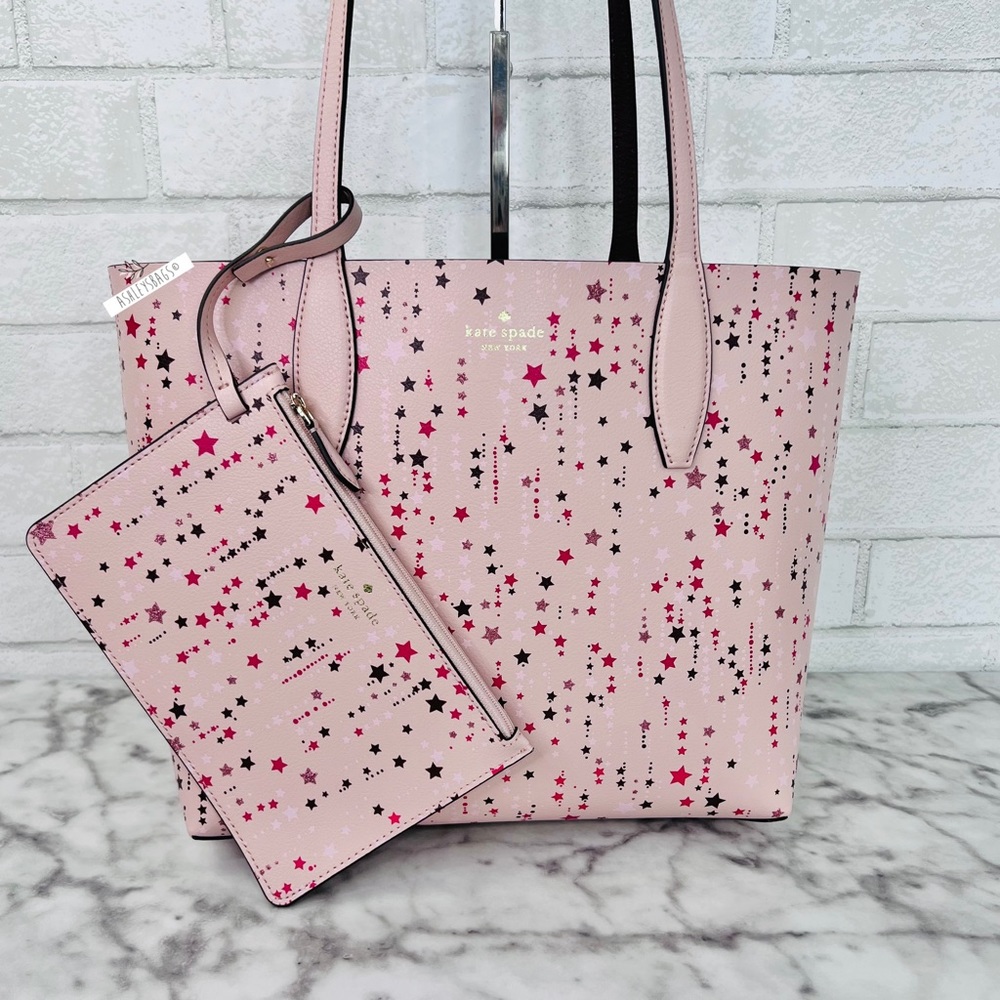 Kate Spade Twinkle Printed Stars Reversible Tote Shoulder Bag & Wristlet Wallet
